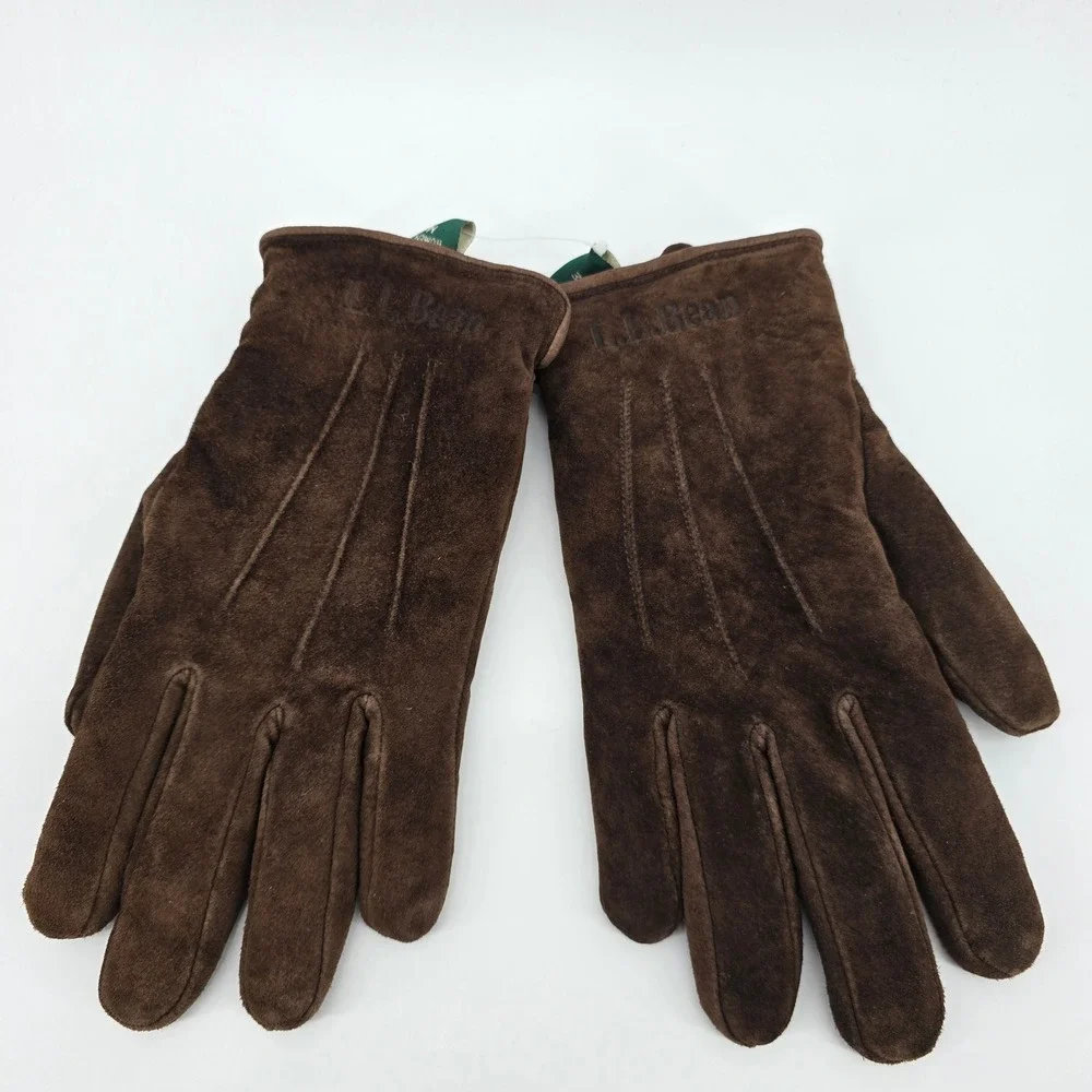 L.L. Bean Suede Leather Gloves Womens Sherpa Lined Winter Warm Brown Medium NWOT